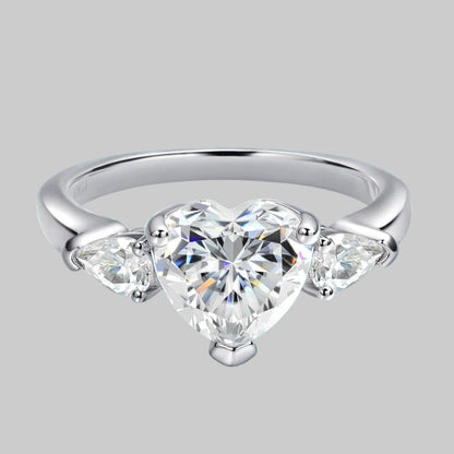 925 Sterling Silver Moissanite Heart Ring 18K White Gold | VVS Diamond Cut