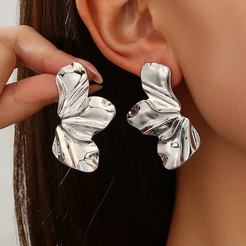 Stainless Steel Plant-Inspired Stud Earrings