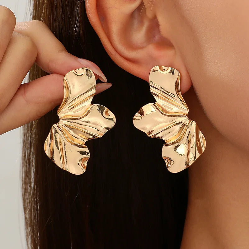 Stainless Steel Plant-Inspired Stud Earrings