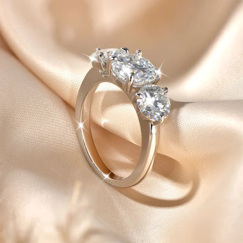 14K Gold Filled Moissanite Wedding Ring Three Stone — Fine Jewelry