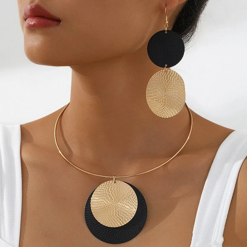 Cord Necklace & Modern Geometric Earrings