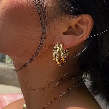 18K Gold Plated Triple Hoop Half-Moon Earrings