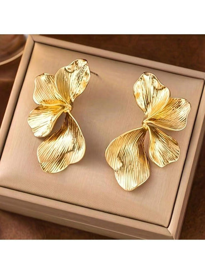 Stainless Steel Plant-Inspired Stud Earrings
